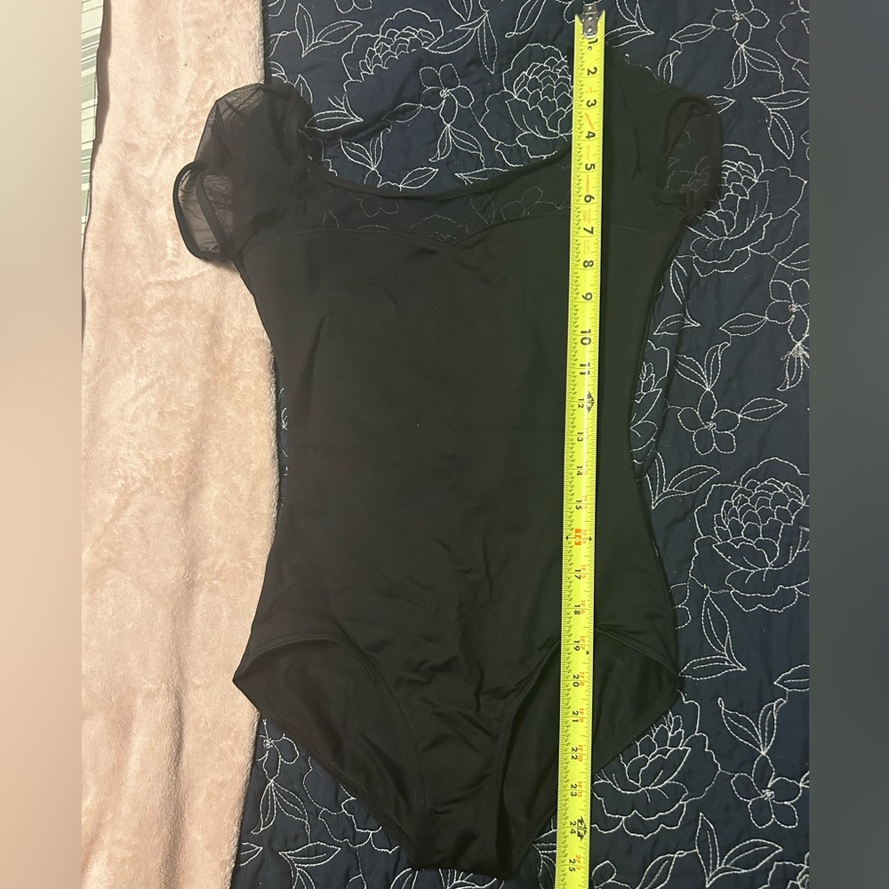 Capezio black leotard with short sleeves and sheer detail - Picture 7 of 7